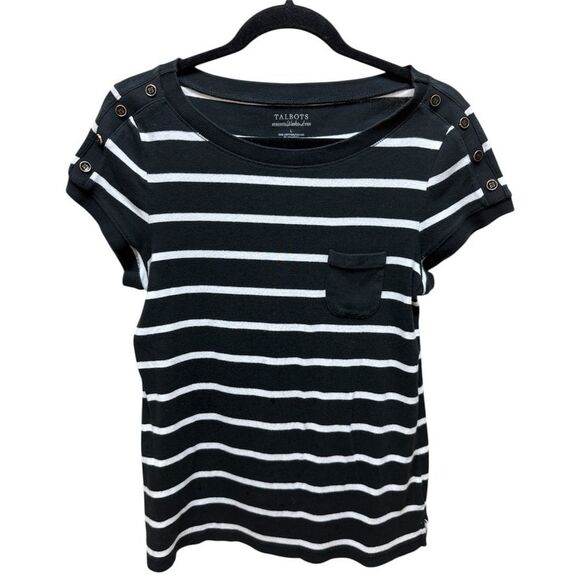 Talbots Tops - Talbots Stretch Weekend Tee Women's Striped Cotton Pocket Tee Black White Large